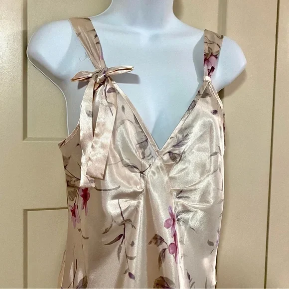 Vintage Cream Floral Satin Slip Dress Small Y2K Cottagecore Romantic Feminine - Picture 2 of 13